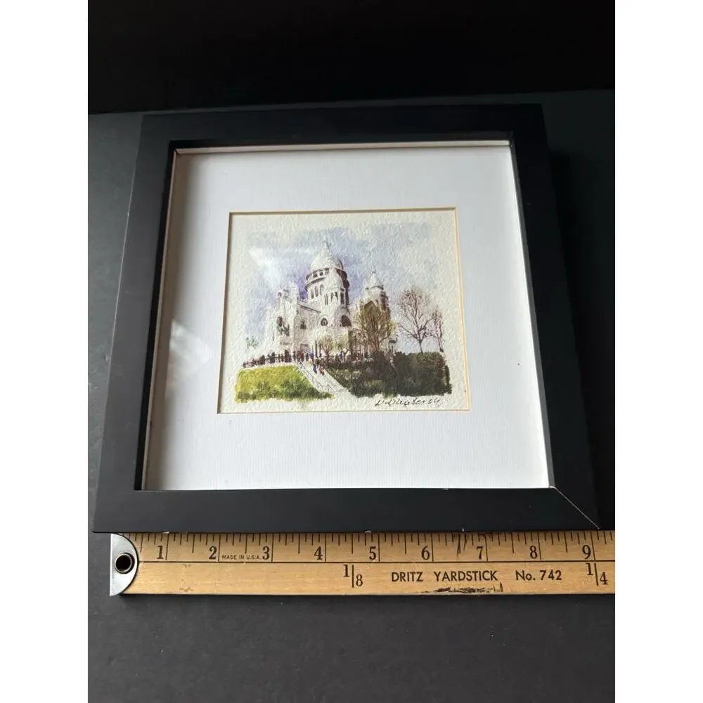 Pottery Barn Watercolor Print Wall Hanging Framed Matted 9x9 Minimalist Cottage